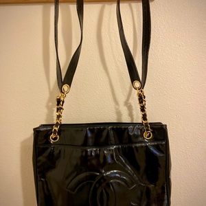 BRAND NEW Chanel Patent Leather Gold Strap Tote